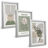 BILDER SET 3er Set - 20x30 cm Silberner Rahmen - Geometrische botanische Muster - Silberfarben, Kunststoff (20/30cm) - TULUP
