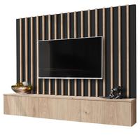 WOHNWAND Eiche Jackson, schwarz 180 cm, Schrankwand mit Push-top-Open - Eichefarben/Schwarz, Holzwerkstoff (180/180/35cm) - Furn.Design
