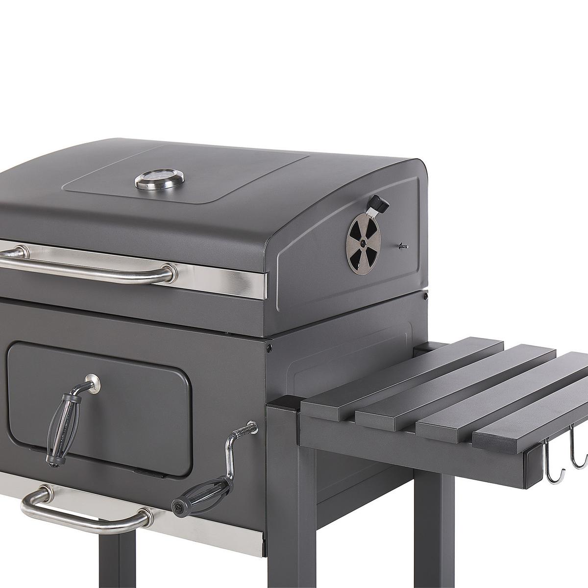 HOLZKOHLEGRILL mit Deckel Stahl Grau rechteckig rollbar Pavlof - Grau, Metall (79/107/49cm) - Beliani