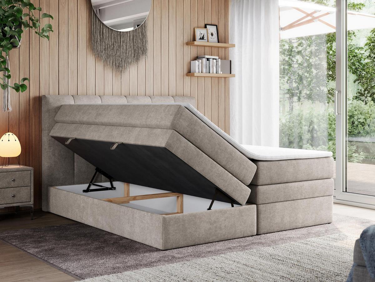 BOXSPRINGBETT ALVIN KING 120/200 Beige Struktur - H4 - Beige, Holz/Textil (120/200cm) - MKS