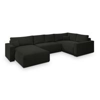 WOHNLANDSCHAFT VELAMI R-S Schwarz Velours-Stoff mit Schlaffunktion - Schwarz, Holz (365/83/194cm) - MASSENO