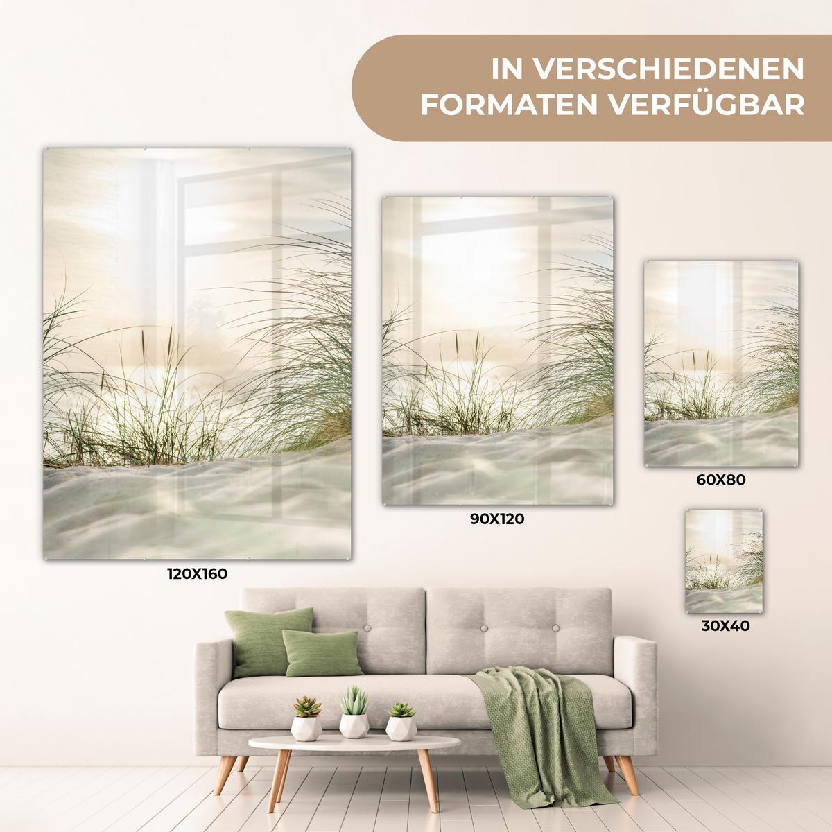 ACRYLGLASBILD Dünen mit Strandhafer in der Sonne des Nationalparks Schleswig-Holsteinisches Wattenmeer 60x80 cm - Creme, Glas (60/80cm) - MuchoWow