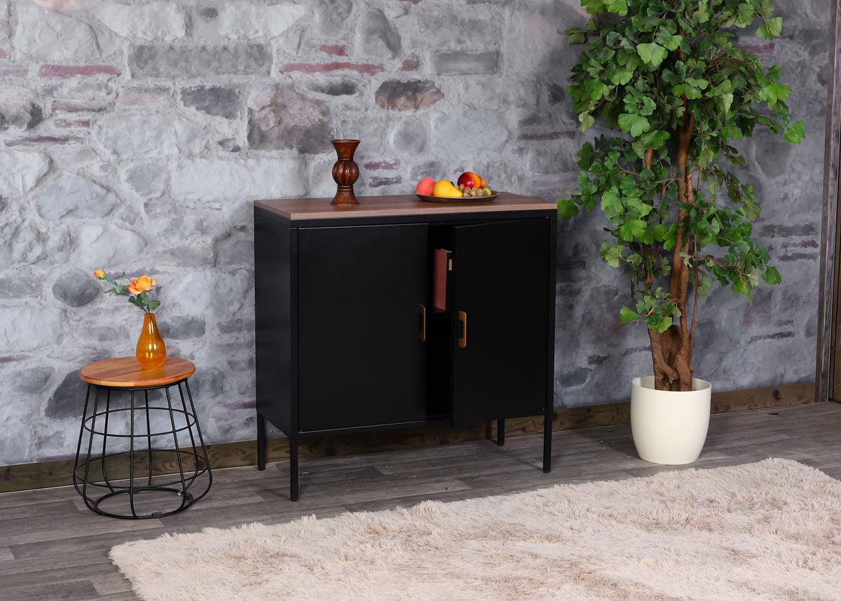 KOMMODE -2 Schwarz - Schwarz, Metall (90/90/40cm) - MCW