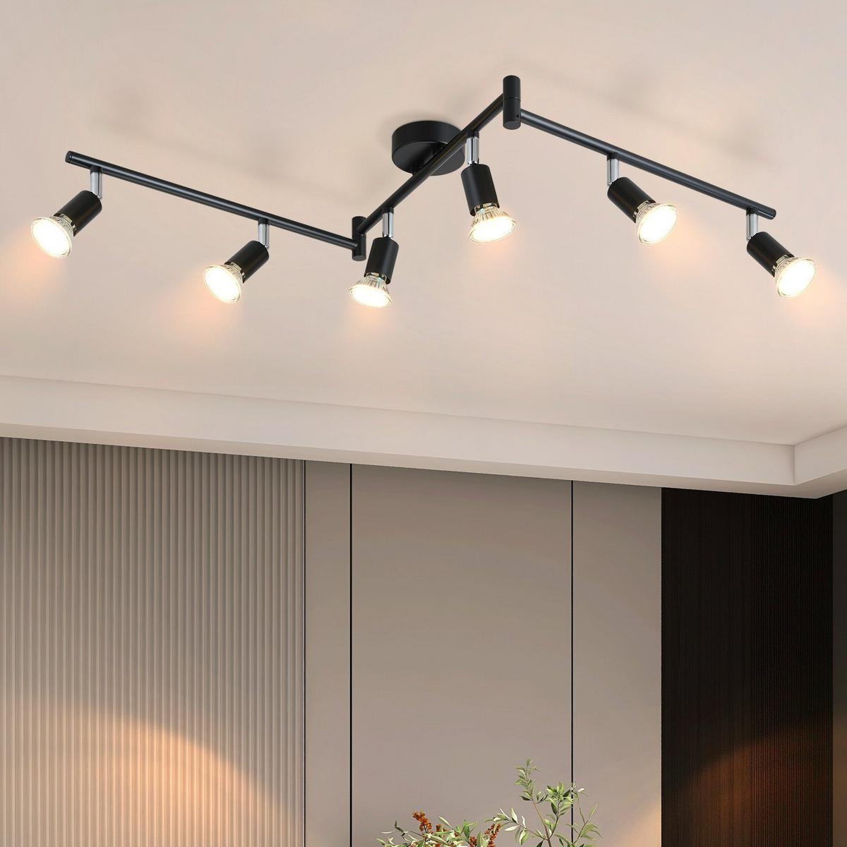 DECKENSTRAHLER Blitz 6-flammig 108/8/15 cm - Schwarz, Metall (108/8/15cm) - Nettlife