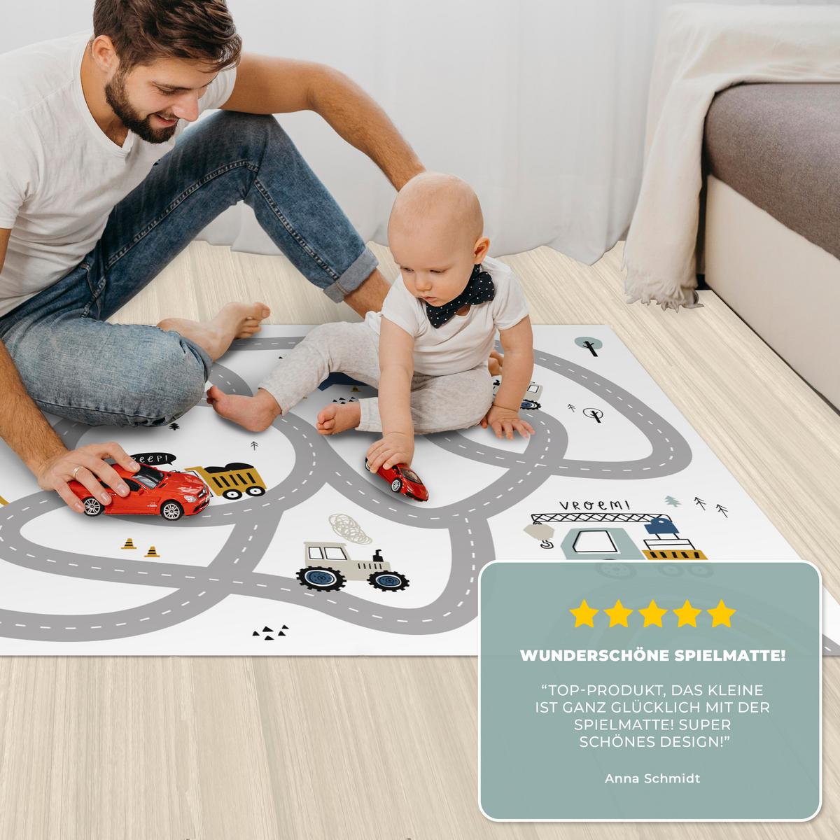 KINDERTEPPICH Baustelle - Bagger - Auto - Regenbogen - Design Spielmatte 105x70 cm - Weiß, Kunststoff (105/0.3cm) - OnlyWow