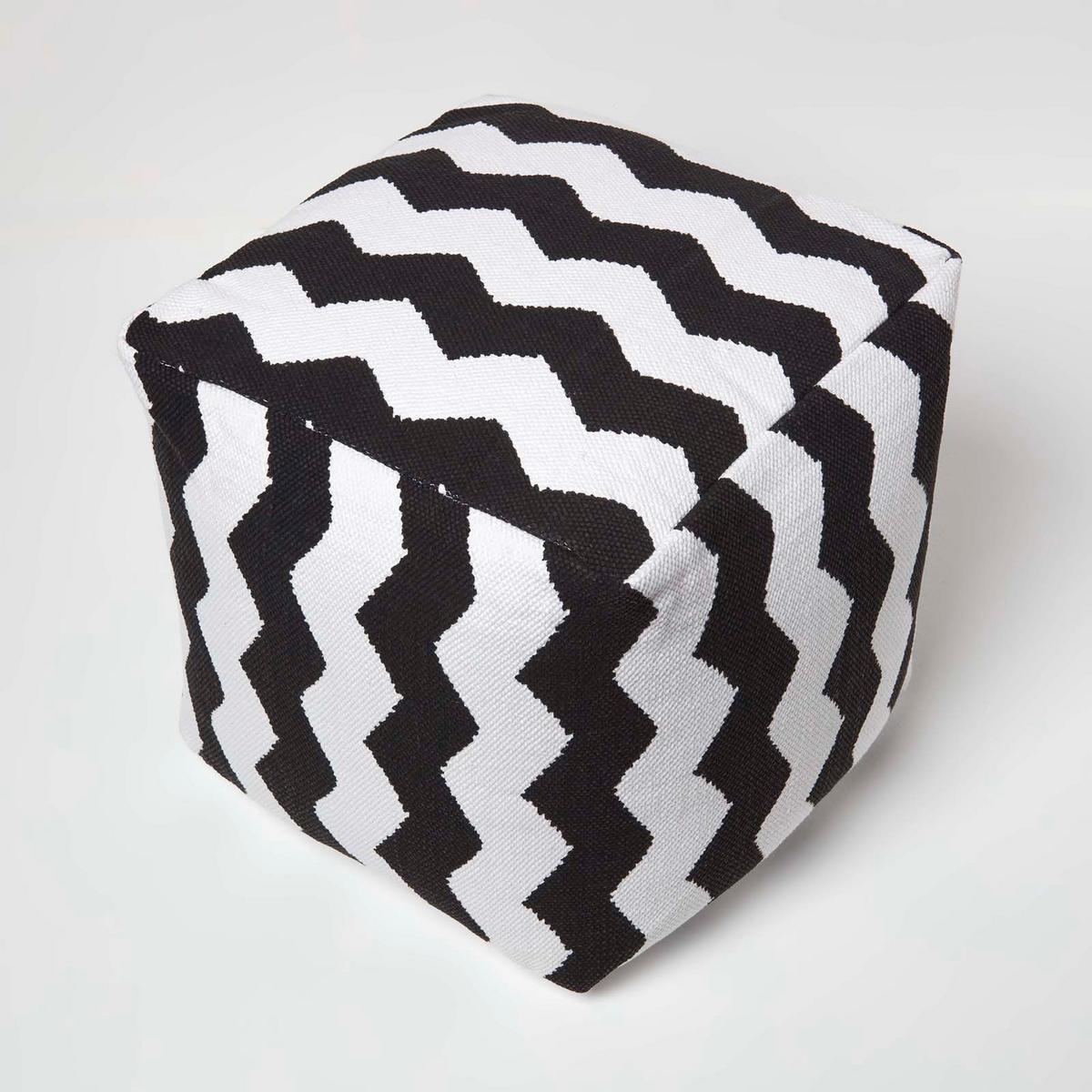 SITZWÜRFEL schwarz-weiß, Zickzack-Hocker 40/40/40 cm - Schwarz, Textil (40/40/40cm) - Homescapes