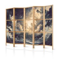 PARAVENT Japanischer 5-tlg 225x172 cm Malerische Wolken - Schwarz, Holz/Textil (225/172/3cm) - Muralo