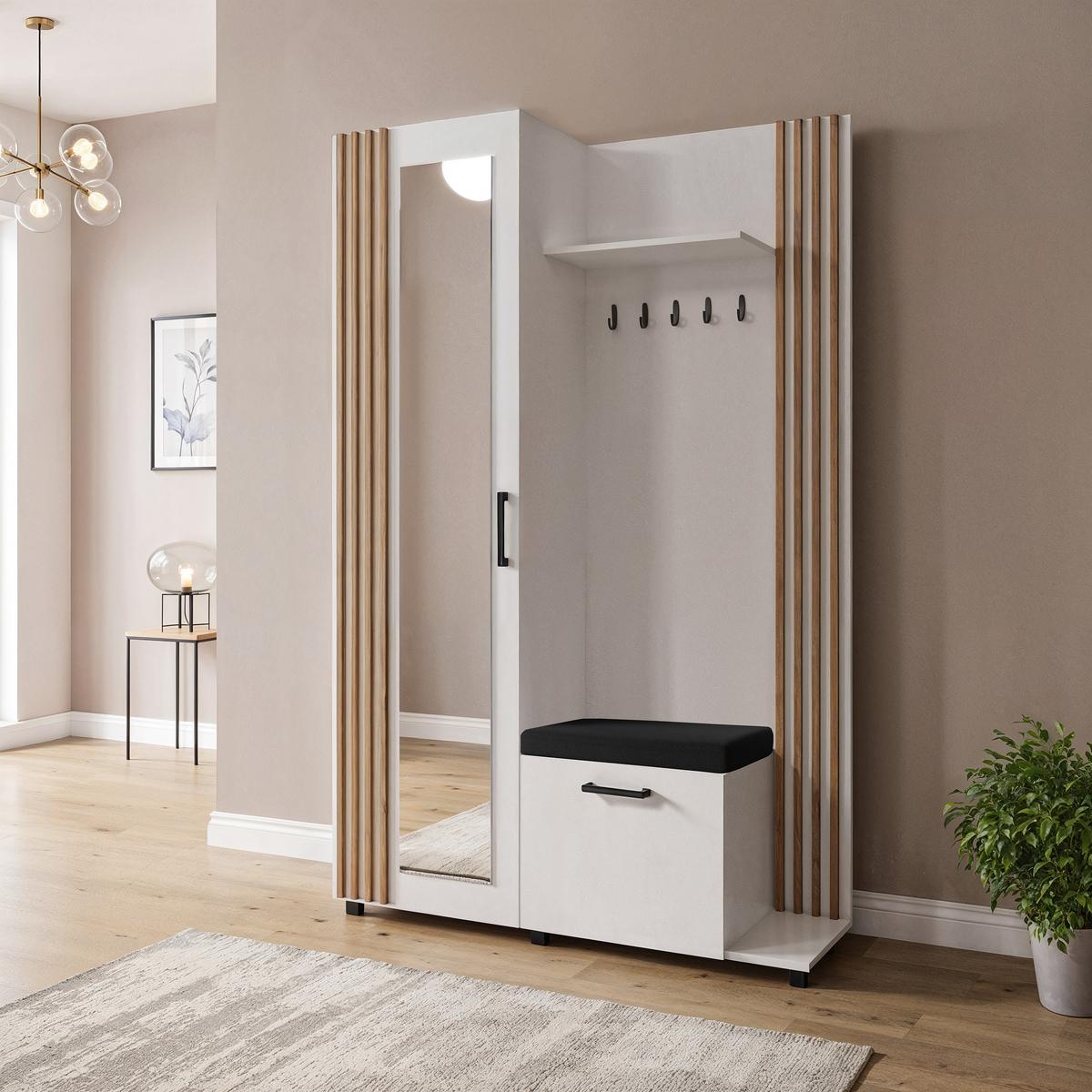 GARDEROBENSCHRANK ARMADIO 137/207/42 cm Modern Garderobe-Set Weiß - Eiche Artisan/Weiß, Holzwerkstoff (137/207/42cm) - MASSENO