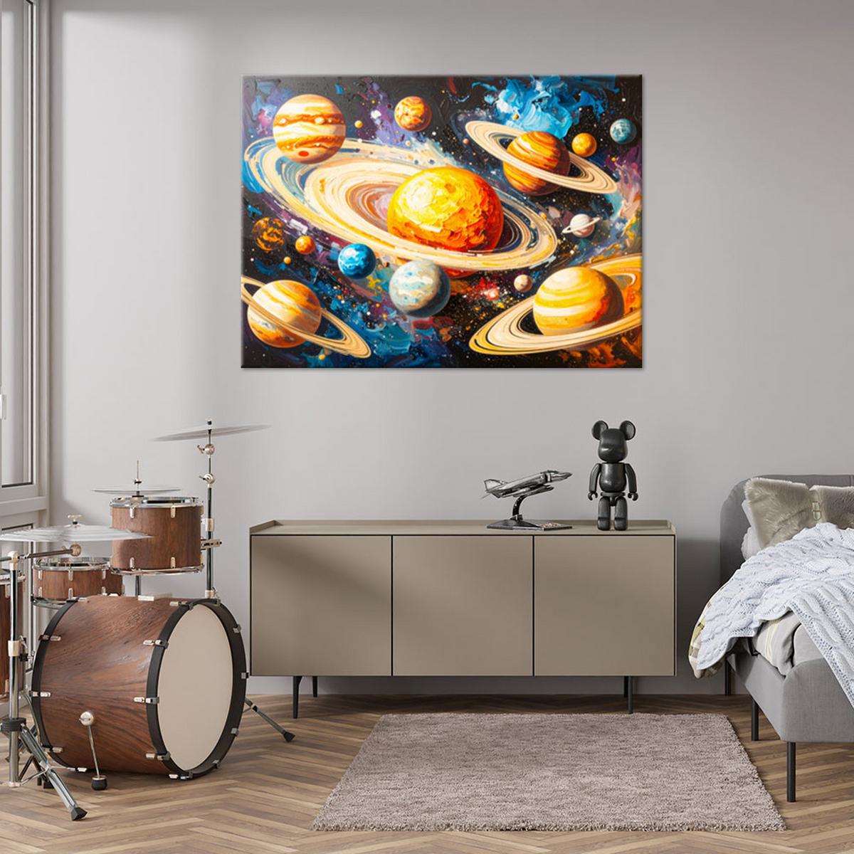 LEINWANDBILD Kosmos Planeten Abstrakt 90x60cm - Multicolor, Textil (90/60cm) - Feeby