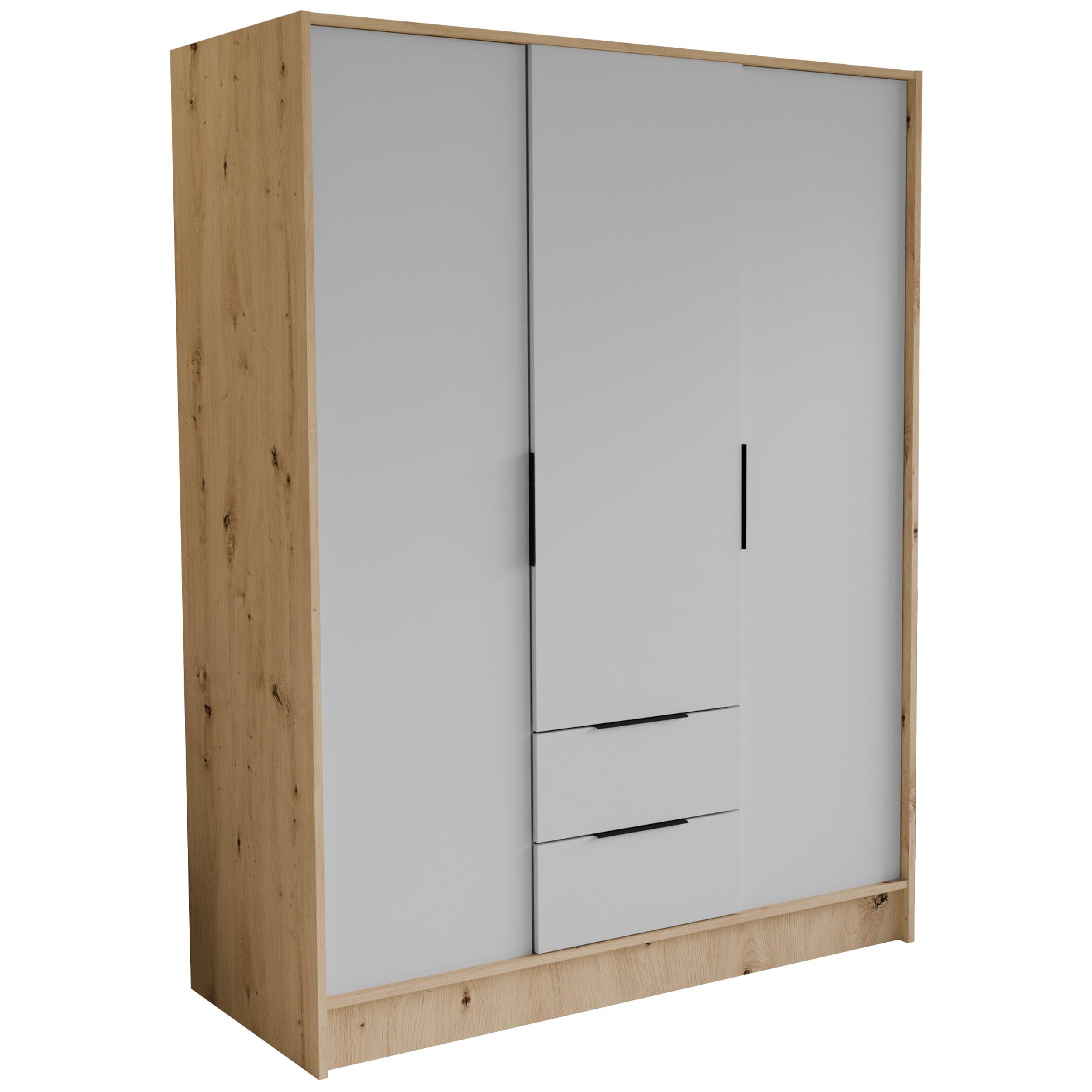 DREHTÜRENSCHRANK CAVA 150,5/200/51 cm Modern Kleiderschrank 3-türig Eiche Artisan - Weiß/Eiche Artisan, Holzwerkstoff (150.5/200/51cm) - MASSENO