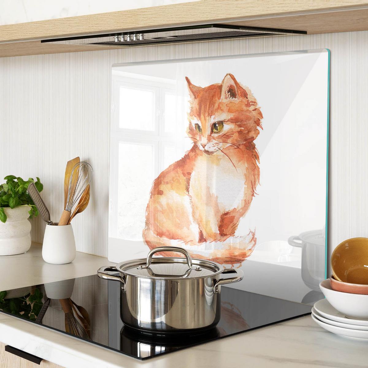 GLASPLATTE 60x52 cm Rote Katze - Orange, Glas (60/52cm) - TULUP