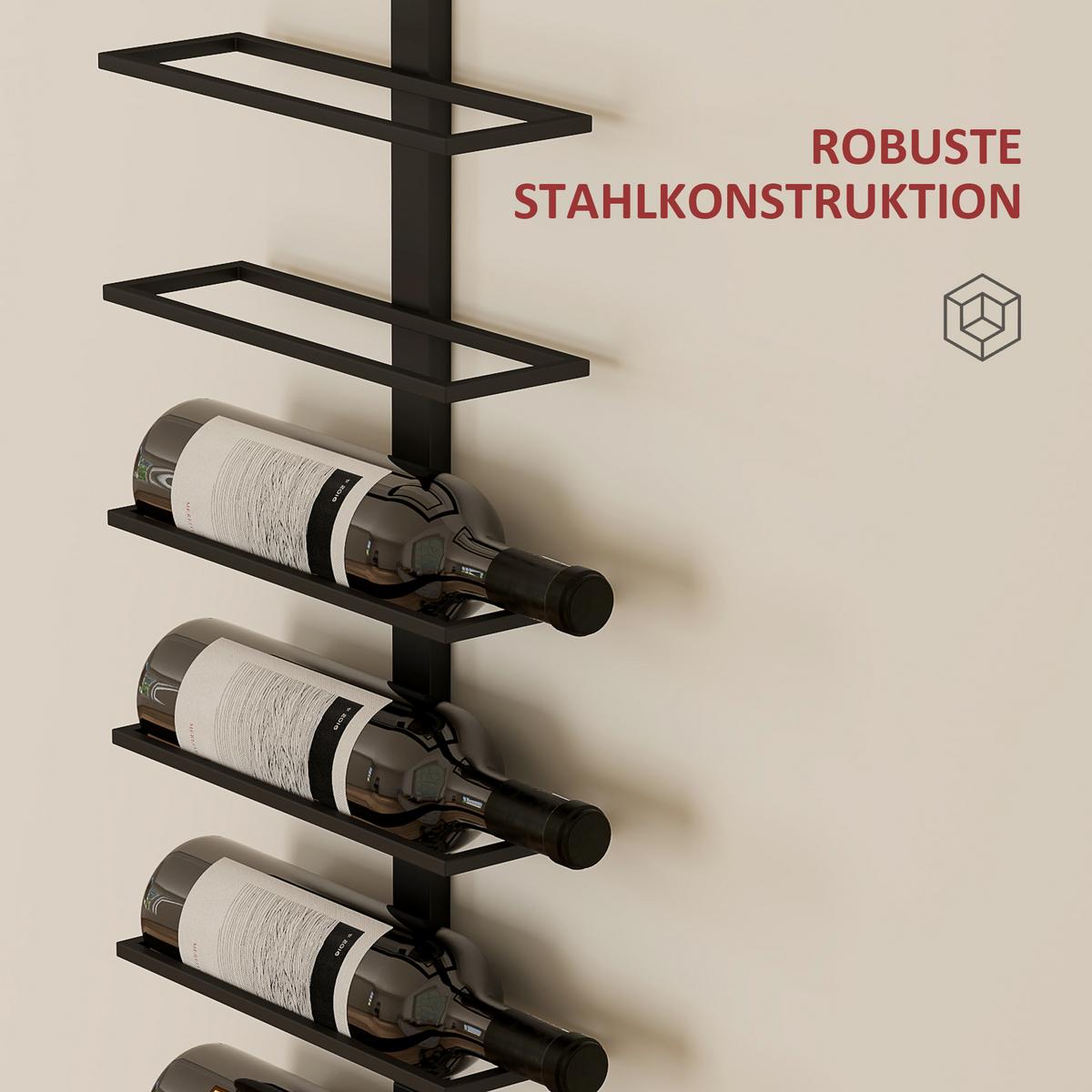 WEINREGAL Flaschenregal zur Wandmontage für 10 Weinflaschen, Stahl Schwarz - Schwarz, Metall (10/116/27cm) - HOMCOM
