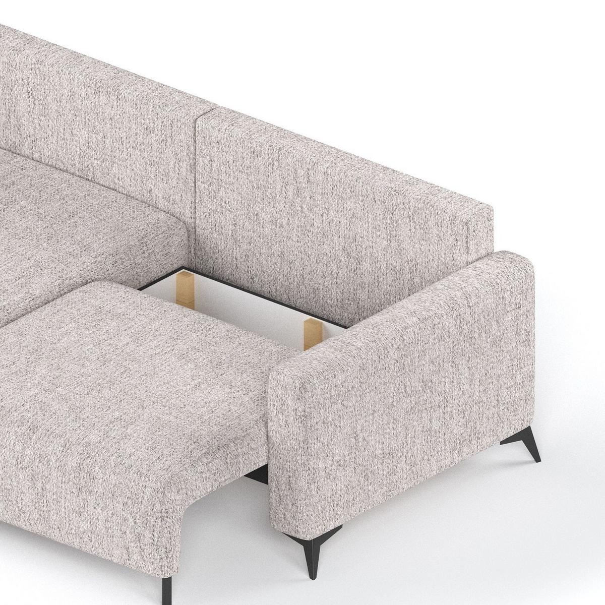 ECKSOFA NUVIO mit Schlaffunktion Beige im Neve Stoff - Beige/Schwarz, Holz/Holzwerkstoff (239/148cm) - AltaBeds