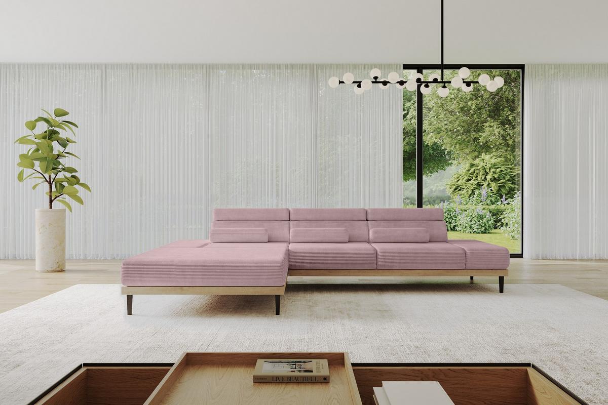 ELEKTRISCHES ECKSOFA Links MONA 316x205x85 Rosa Cord - Rosa, Holzwerkstoff/Textil (316/205cm) - ALTDECOR