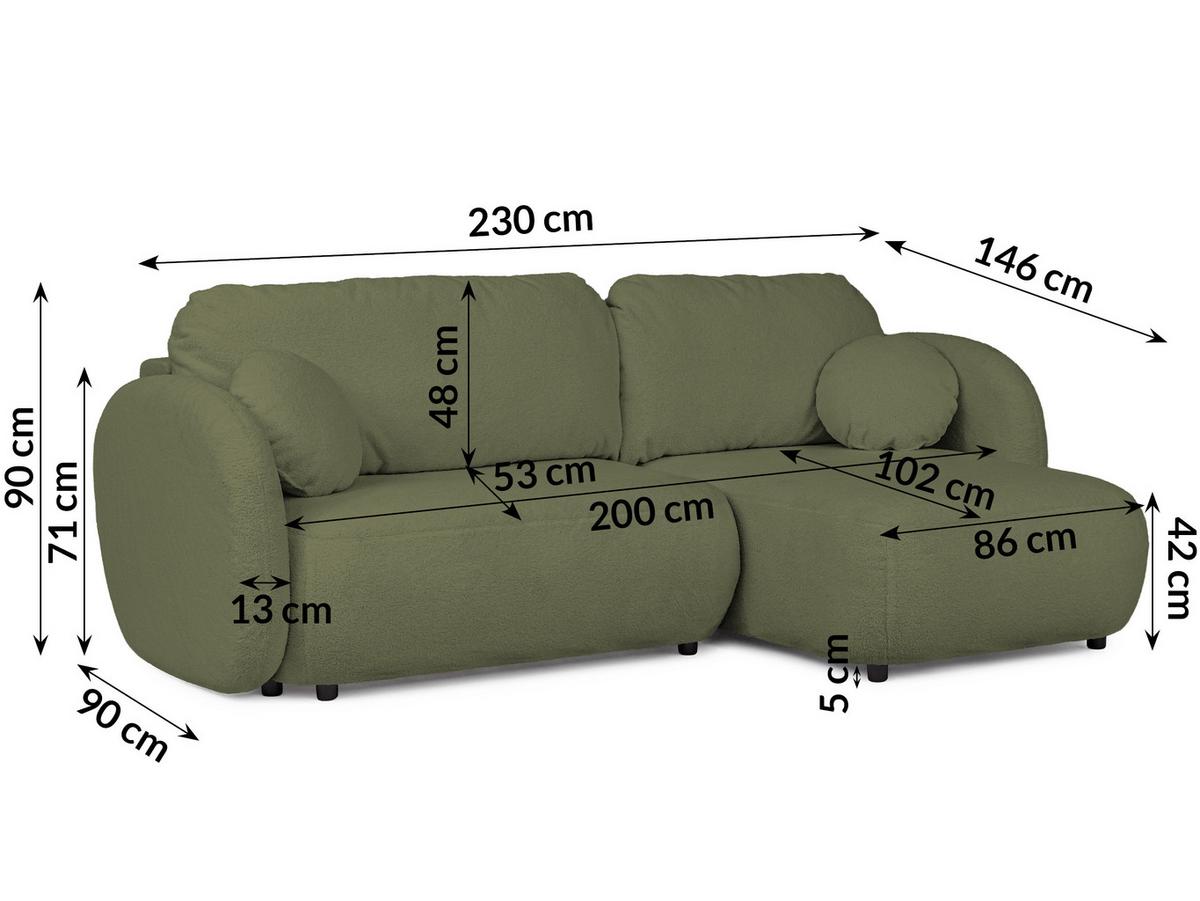 ECKSOFA Candy mit Schlaffunktion Grün Bouclé-Stoff - Ottomane rechts - Schwarz/Grün, Holz/Kunststoff (146/230cm) - S-Style Möbel