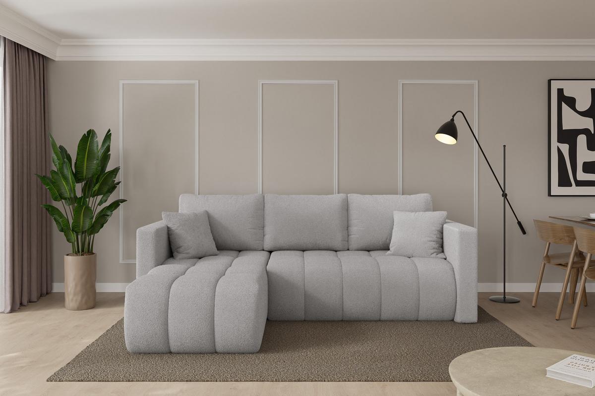ECKSOFA mit Schlaffunktion Ottomane Links GARD-L 226x146x85 Hellgrau Bouclé - Silberfarben/Hellgrau, Holzwerkstoff/Kunststoff (226/146cm) - ALTDECOR