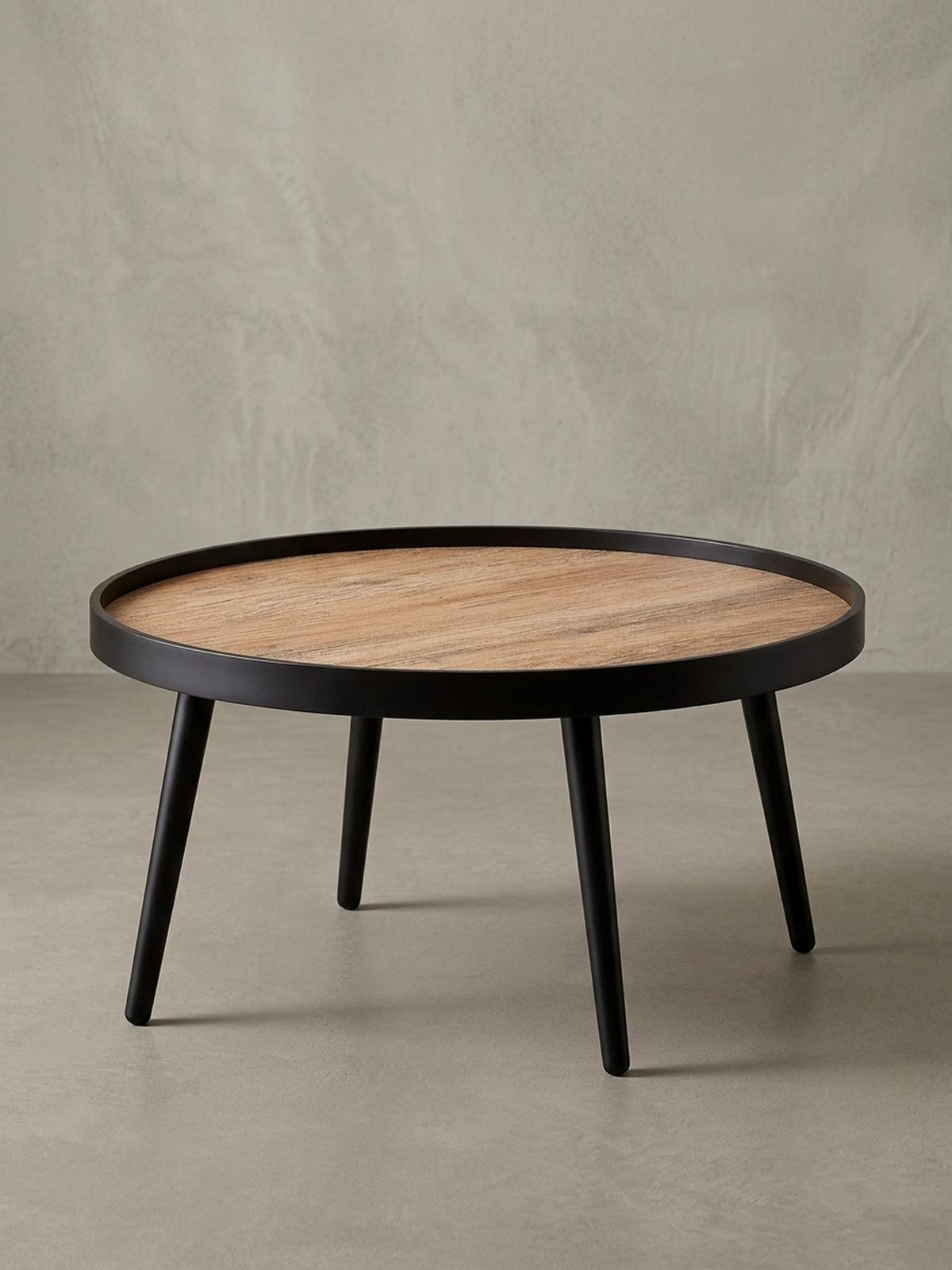 COUCHTISCH in Holzoptik, Rund mit Erhöhtem Rand und Ablagefläche - Schwarz, Holz (76/76/40cm) - KADIMA DESIGN