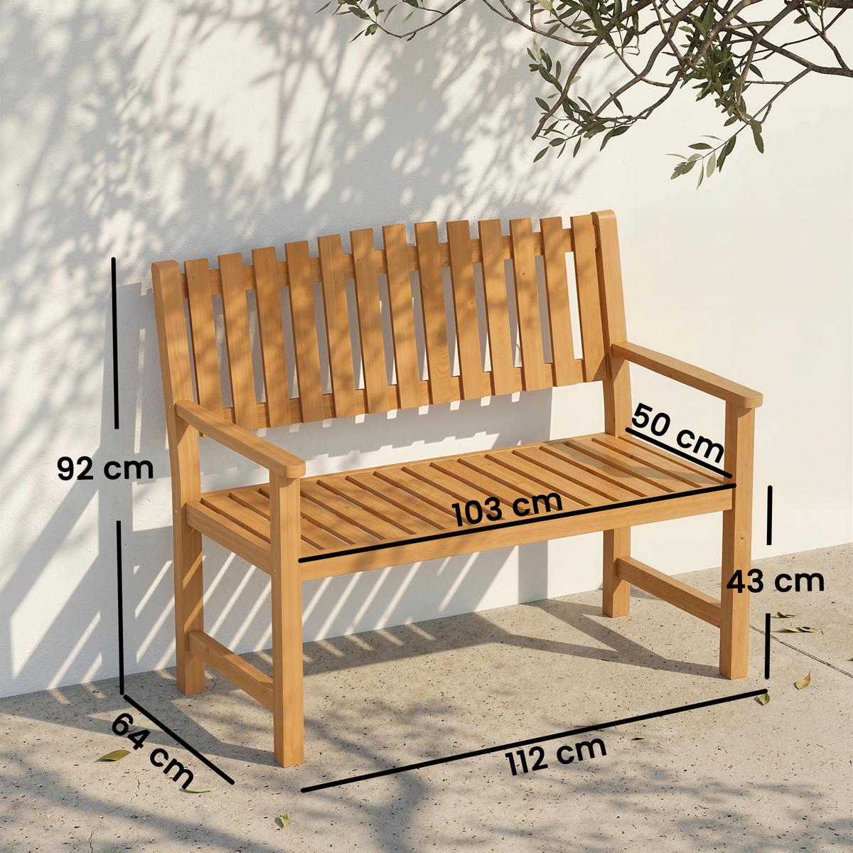 GARTENBANK Akazienholz Naturholz - Naturfarben, Holz (64/92/112cm) - Outsunny