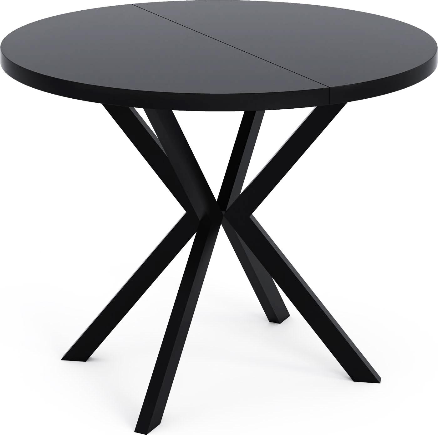 ESSTISCH Valeo runder ausziehbarer, Schwarz 120-200/120/76 cm - Schwarz, Holzwerkstoff/Metall (200/120/76cm) - WFL GROUP