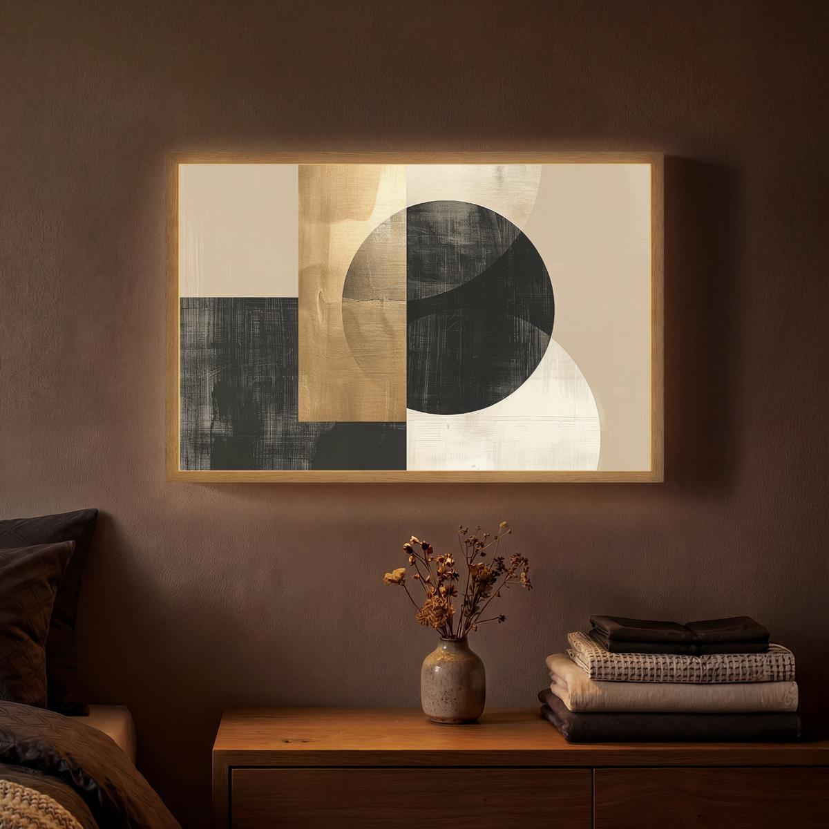 WANDLEUCHTE MIT AKKU Abstrakt - Modern - Schwarz - Gold 60x40 cm - Sandfarben, Holzwerkstoff (60/40/8cm) - OnlyWow