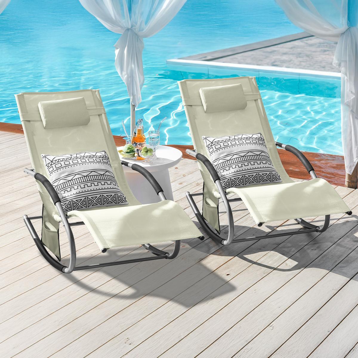 SONNENLIEGE 2 Personen, Gartenliege bis 150kg, Beige - Beige, Metall (63/87/150cm) - SoBuy