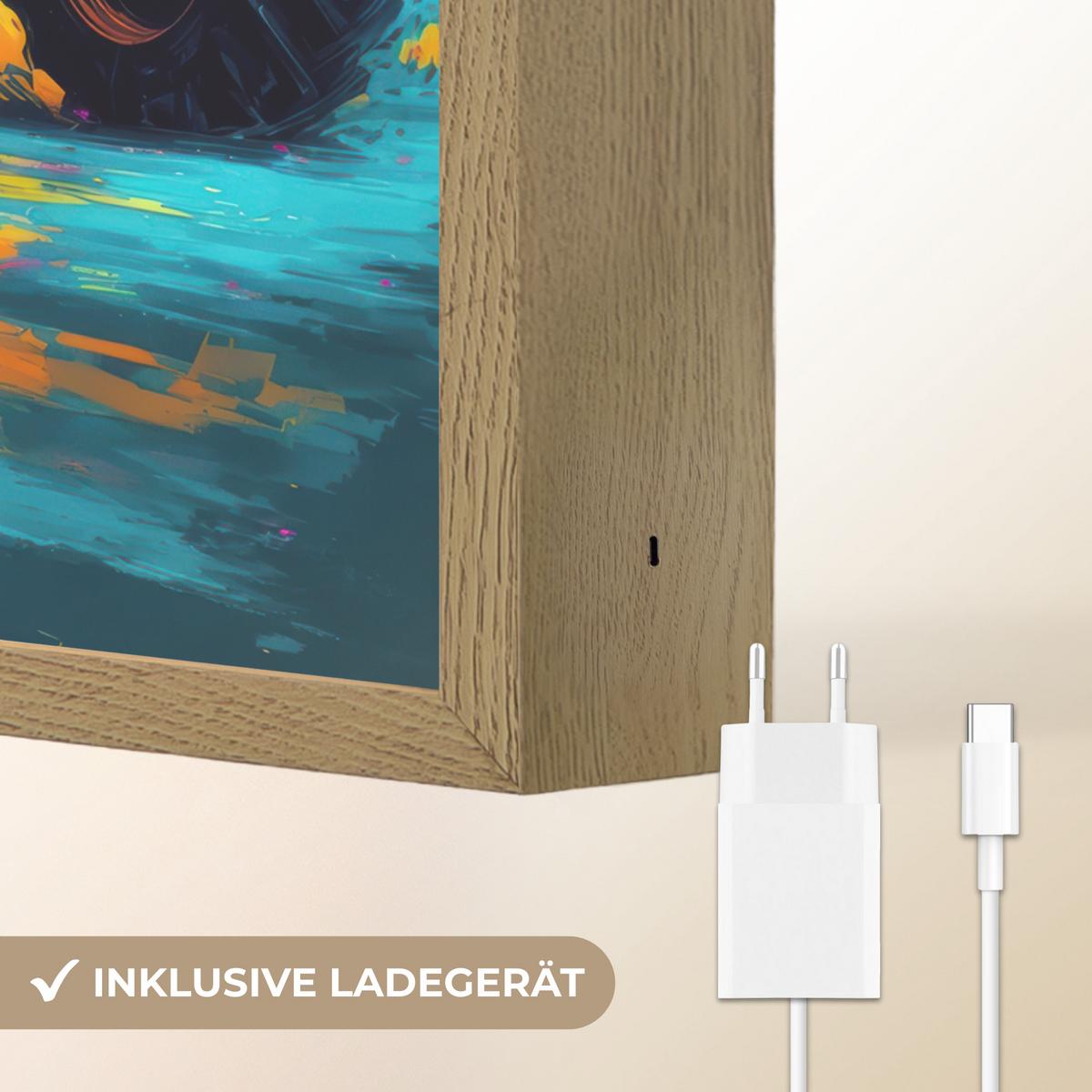 WANDLEUCHTE MIT AKKU Abstrakt - Traktor - Grün 30x40 cm - Dunkelblau, Holzwerkstoff (30/40/8cm) - OnlyWow