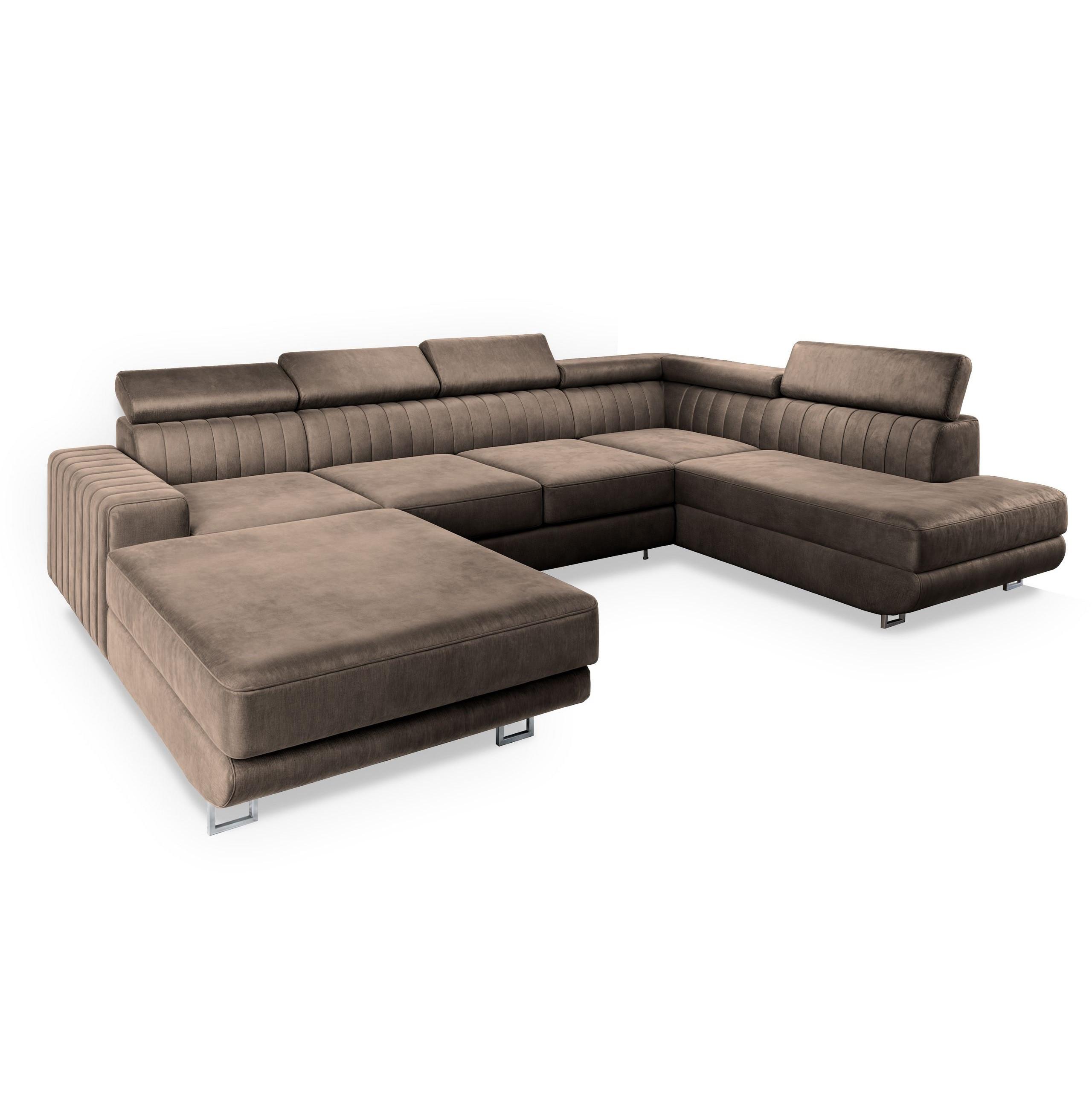 WOHNLANDSCHAFT SIENA R-S Beige Velours-Stoff mit Schlaffunktion - Beige/Silberfarben, Holz/Textil (335/89/190cm) - MASSENO