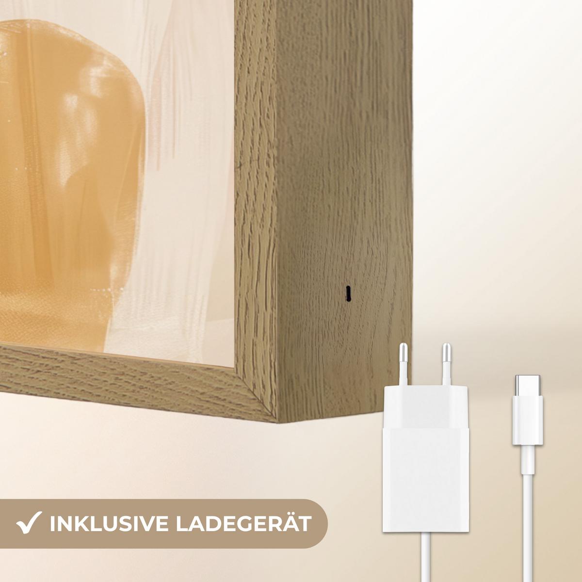 WANDLEUCHTE MIT AKKU Blumen - Abstrakt - Beige - Strichzeichnung 100x70 cm - Sandfarben, Holzwerkstoff (100/70/8cm) - OnlyWow