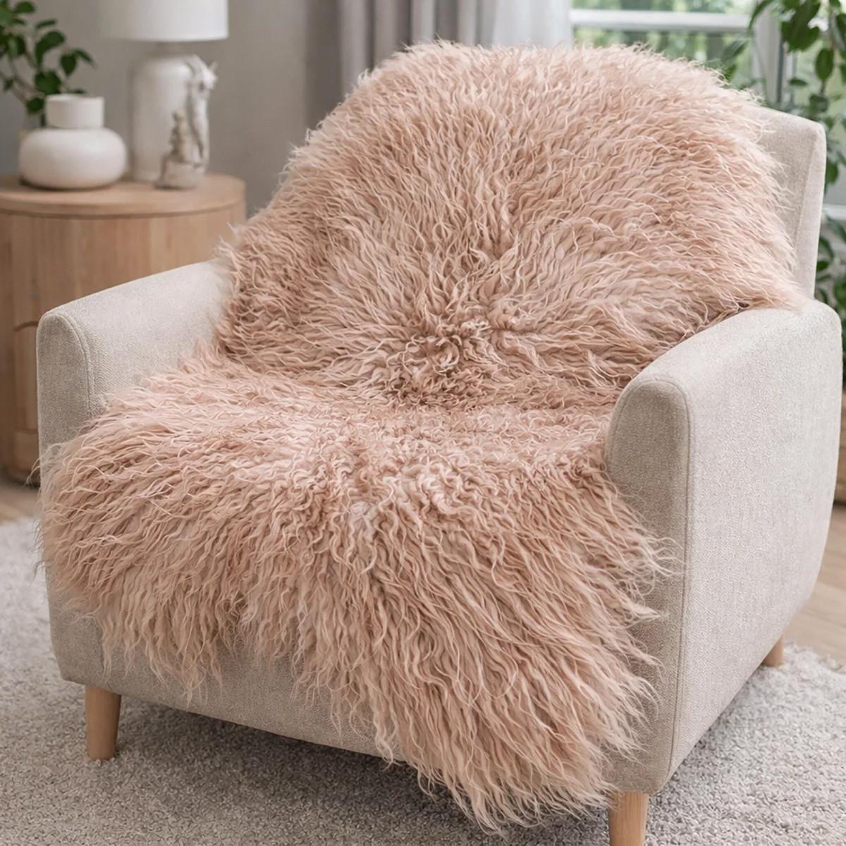 LAMMFELL Island Langhaar natur lockig weich Premium Cappuccino ca. 135 cm - Cappuccino, Fell (75/135cm) - Provellus