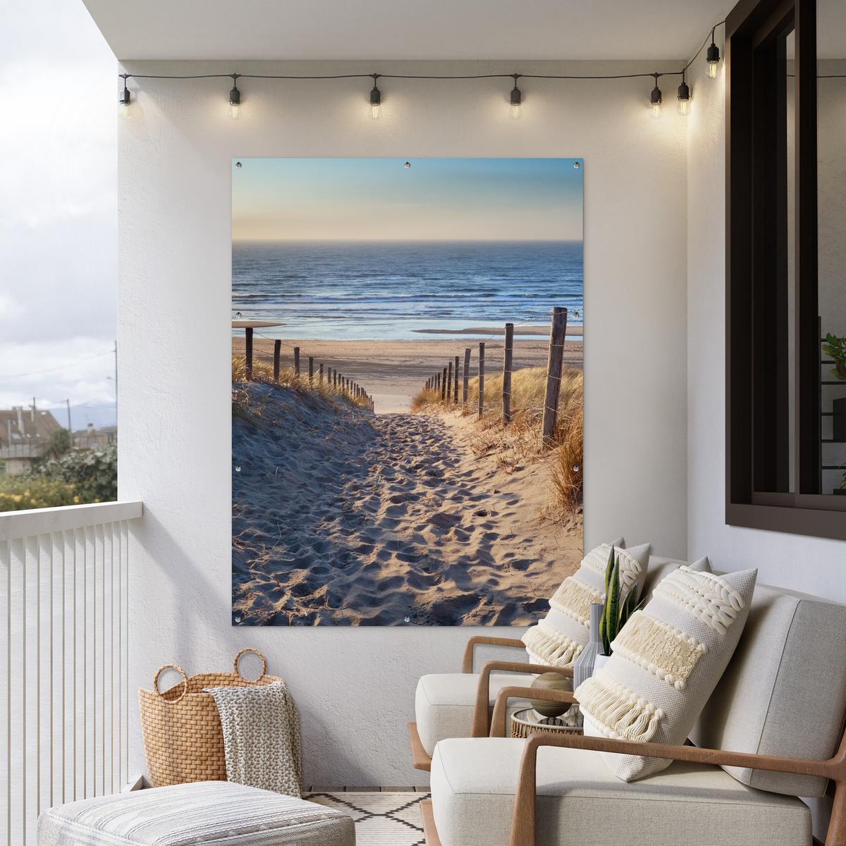 GARTENPOSTER Strand - Meer - Niederlande - Dünen - Sonne Gartendekoration 120x160 cm - Sandfarben, Kunststoff (120/160/0.2cm) - OnlyWow