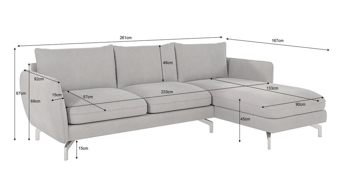 ECKSOFA Elou Silber Microfaser - Chromfarben/Silberfarben, Holz/Textil (261/167cm) - S-Style Möbel