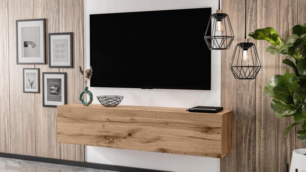 LOWBOARD ZIVOLLI 160 Wotan 160/34/32 cm – TV-Schrank für Wandmontage - Hellbraun, Holzwerkstoff/Kunststoff (160/34/32cm) - AX Living