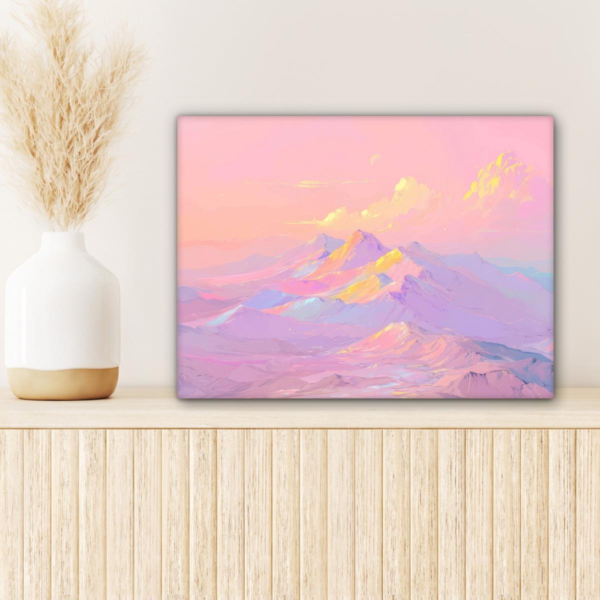 LEINWANDBILD Berggipfel - Wolken - Verträumt Wandbild 40x30 cm - Hellrosa, Textil (40/30cm) - MuchoWow