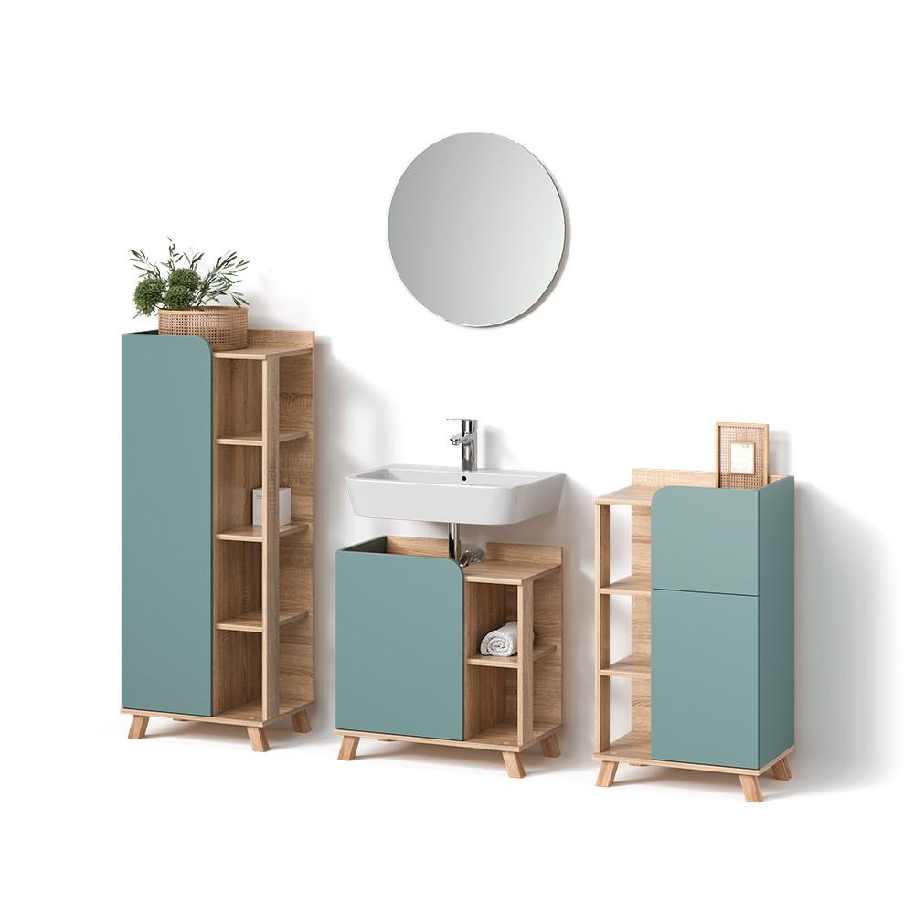 BADMÖBEL-SET Marano Blau-Grau 4 Teile - Blaugrau, Holzwerkstoff (35/65/60cm) - Livinity®
