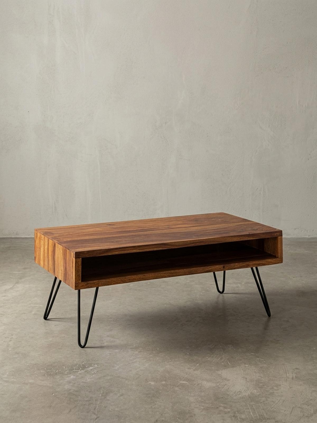 COUCHTISCH Sheeshamholz, Pulverbeschichtet mit Ablagefach, Maße 100x40x50 cm - Schwarz/Braun, Holz/Metall (50/100/40cm) - KADIMA DESIGN