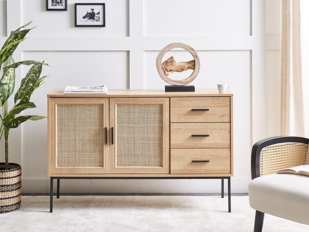 SIDEBOARD mit 2 Türen Hellbraun Pasco - Braun, Holzwerkstoff (120/77/39cm) - Beliani