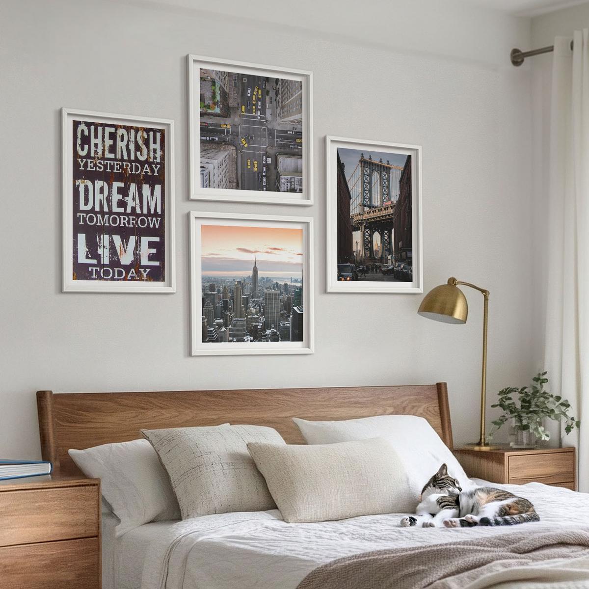 BILDER SET 4er Set - 50x50 cm & 40x60 cm Weißer Rahmen - Zitat über New Yorker Landschaften - Weiß, Kunststoff (50/50cm) - TULUP