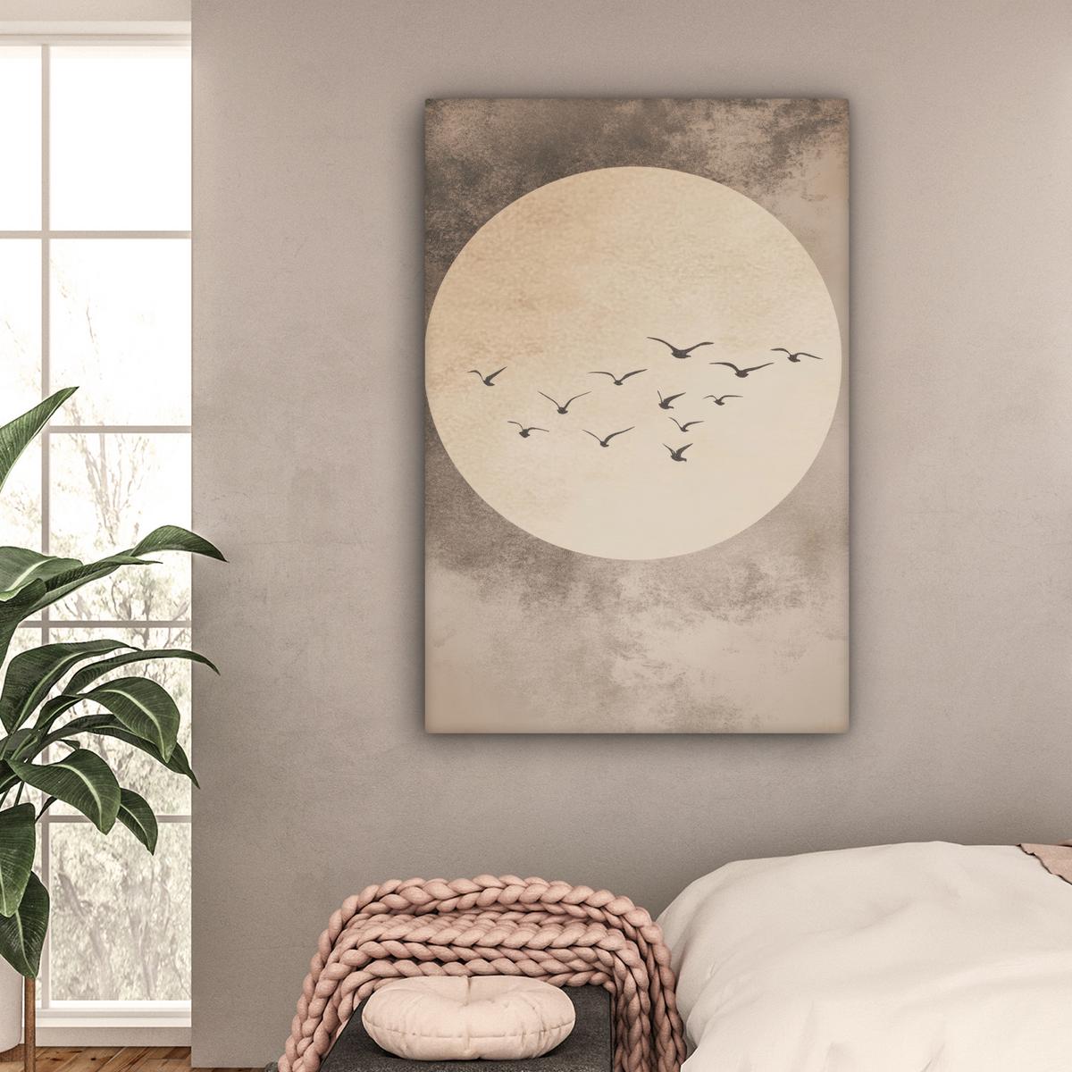 LEINWANDBILD Vogel - Beige - Japanisch Deko XXL 80x120 cm - Taupe, Textil (80/120cm) - MuchoWow