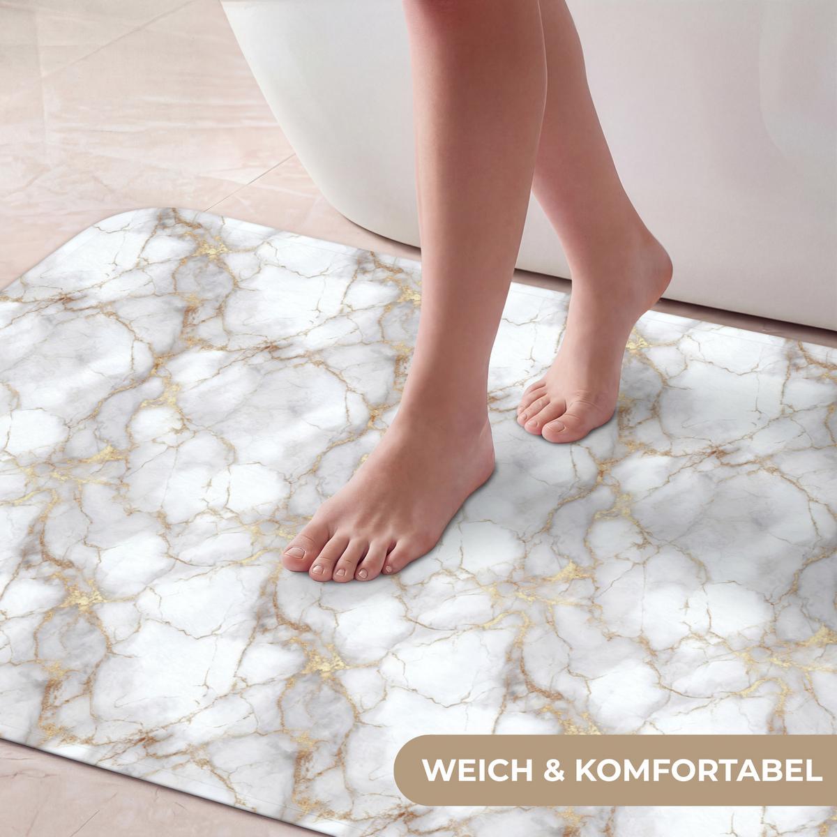 BADEMATTE Weiß - Gold - Marmor - Grau 60x120 cm - Weiß, Textil (60/120cm) - OnlyWow