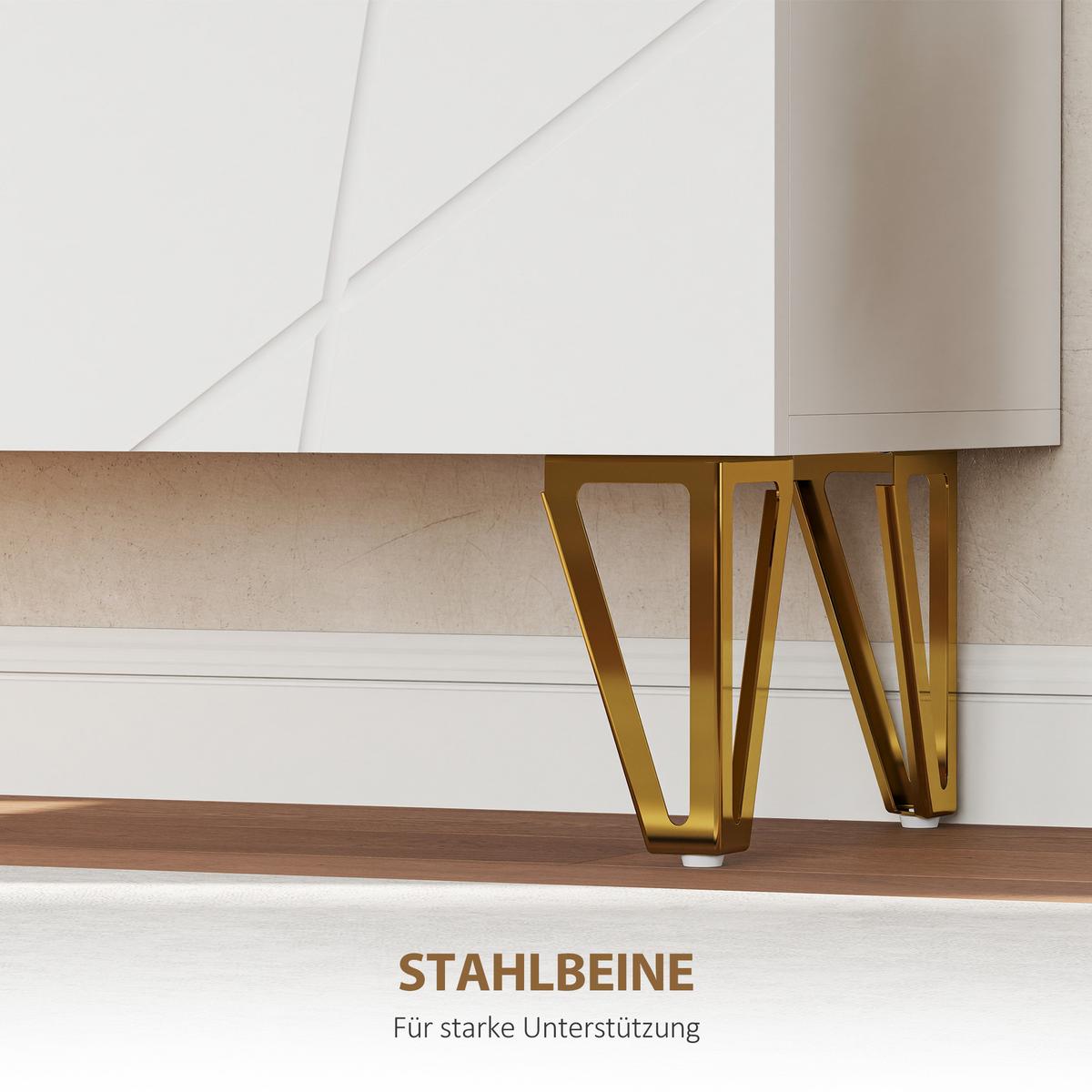 SCHUHSCHRANK mit 2 Türen, Schuhregal, Schuhaufbewahrung mit 4 Ablagen Weiß - Weiß Hochglanz/Goldfarben, Holzwerkstoff/Metall (31.5/95/72cm) - HOMCOM