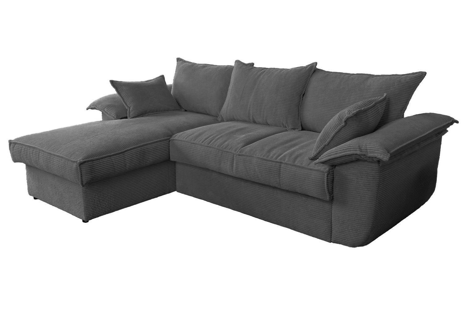ECKSOFA DAMETO Grau Cord Mit Schlaffunktion - Schwarz/Grau, Kunststoff/Textil (266/174cm) - KAWOLA