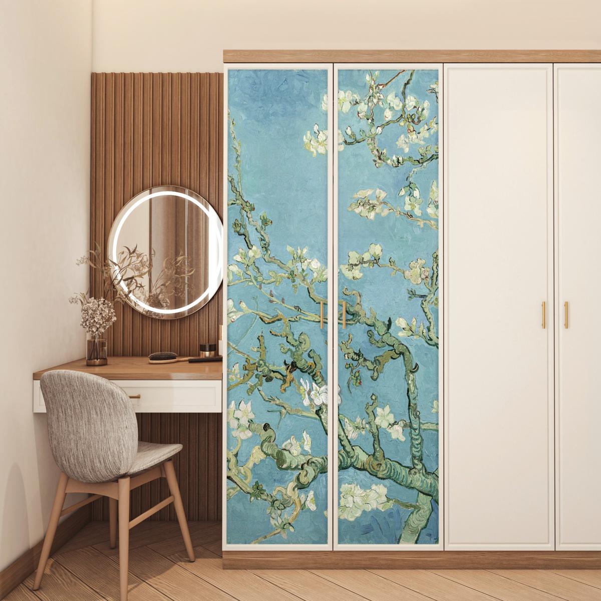 TÜRAUFKLEBER Selbstklebend - Mandelblüte - Van Gogh - Kunst 85x205 cm - Türtapete - Pastellblau, Kunststoff (85/205cm) - MuchoWow