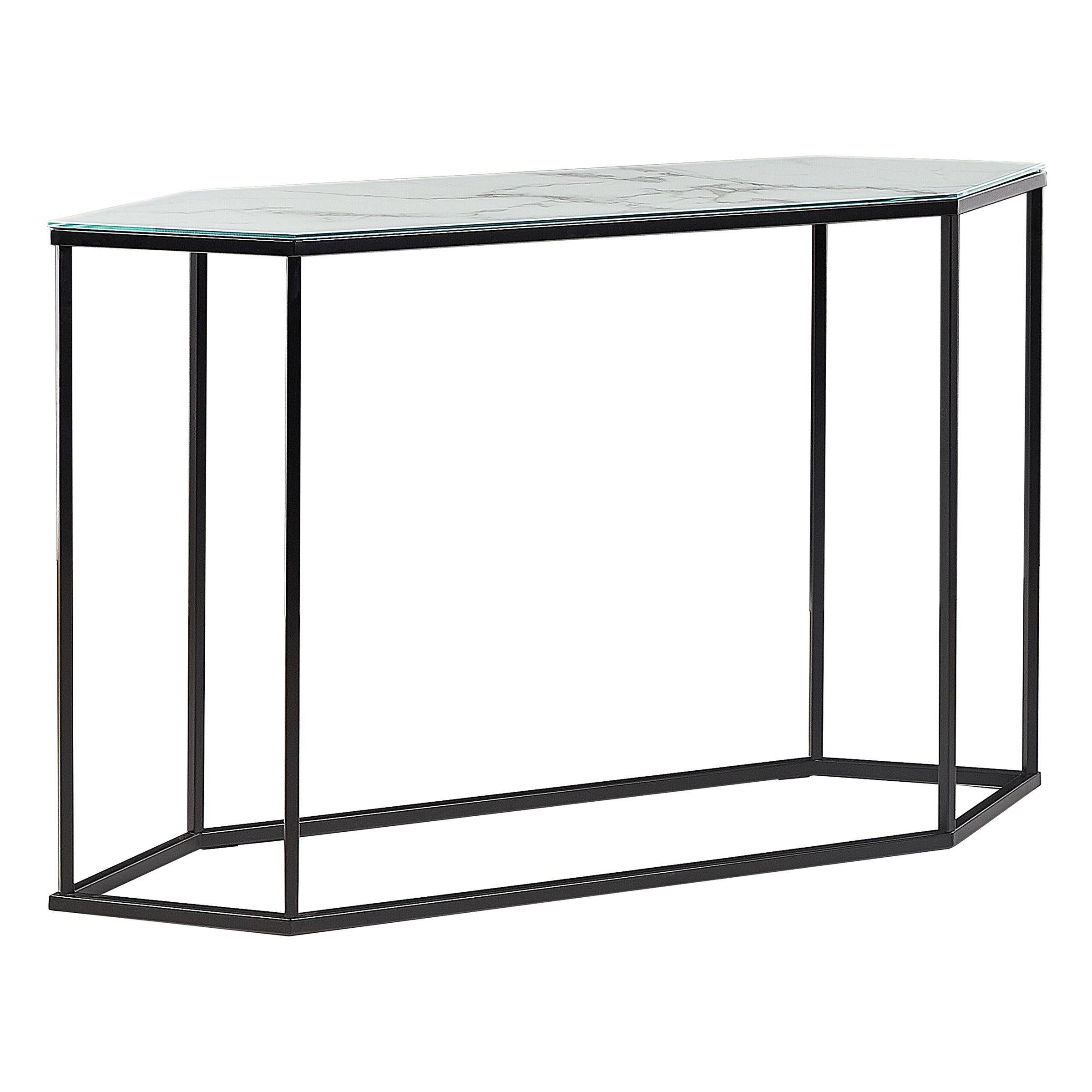 KONSOLENTISCH Marmor Optik weiß/schwarz Perrin - Schwarz/Weiß, Glas (35/120/75cm) - Beliani