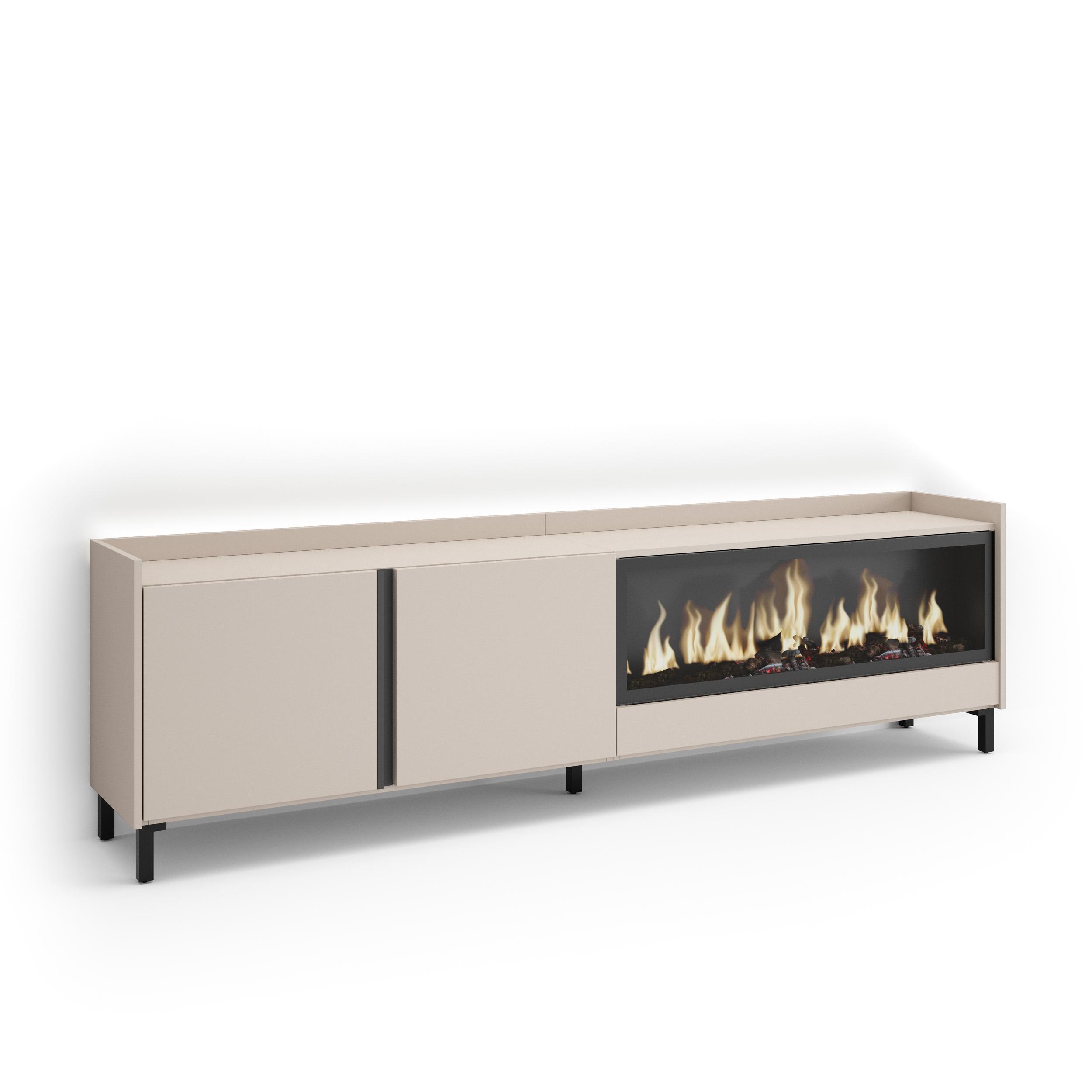 LOWBOARD, Beige, 212/35/61cm, Kamin mit Feuereffekt XXL - Beige, Holzwerkstoff (212/61/35cm) - Skraut Home