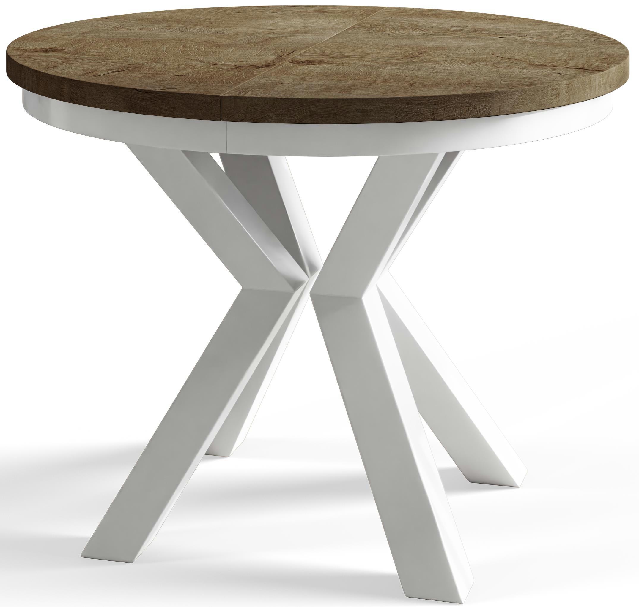 RUNDER Esszimmertisch LOFT, ausziehbarer Tisch Durchmesser: 100 cm/180 cm, Wohnzimmertisch Farbe: Dunkelbraun, mit Metallbeinen in Farbe Weiß - Dunkelbraun/Weiß, Holzwerkstoff (100/100/76cm) - Alpi-Möbel