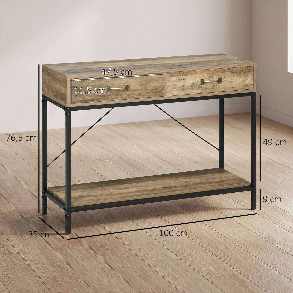 KONSOLENTISCH, 2 Schubladen, 100 x 35 x 76,5 cm - Braun, Holzwerkstoff (100/35/76.5cm) - HOMCOM