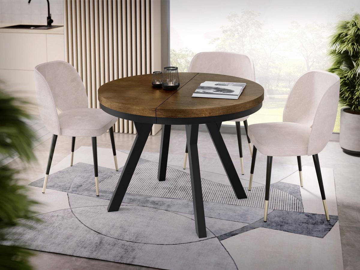 ESSTISCH Lume runder ausziehbarer, Lefkas Eiche 90-170/90/76 cm - Alteiche/Schwarz, Holz/Holzwerkstoff (90/170/76cm) - WFL GROUP