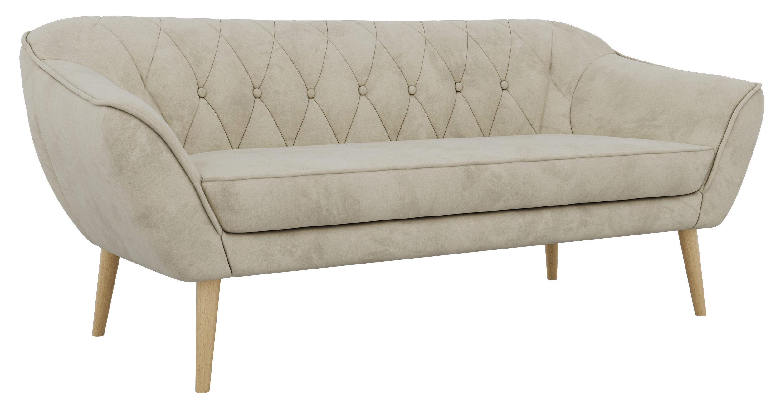 3-SITZER-SOFA PIRS - Beige Velvet - Holzbeine - Beige/Buchefarben, Holzwerkstoff/Textil (180/75/74cm) - MKS