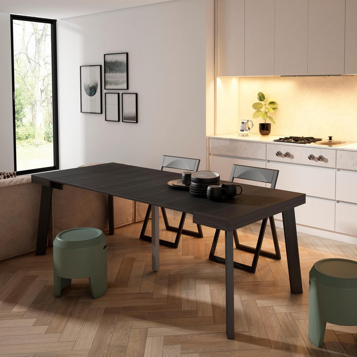 ESSTISCH ausziehbar 58 bis 222cm, für 10 Gäste, schwarz, 58/90/73cm - Schwarz, Holzwerkstoff (90/222/73cm) - Skraut Home