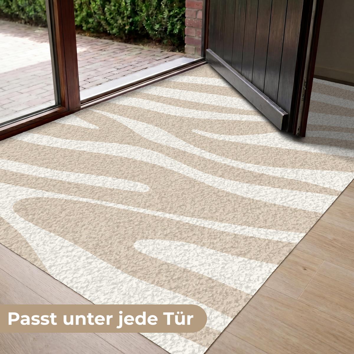 FUSSMATTE Zebramuster - Beige - Weiß - Tiermuster Schmutzfänger 150x90 cm - Beige, Kunststoff (150/0.4cm) - MuchoWow